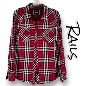 Rails Kendra Red and White Plaid Gauze Shirt Flannel Button Front Womens Size S